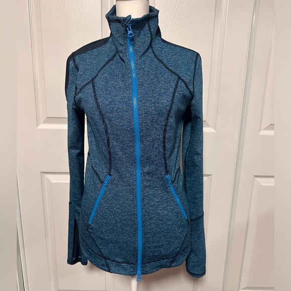 Zella Navy Mesh/ Blue white stripes Zip Up Jacket *2 Way Zipper, size S - Picture 2 of 7